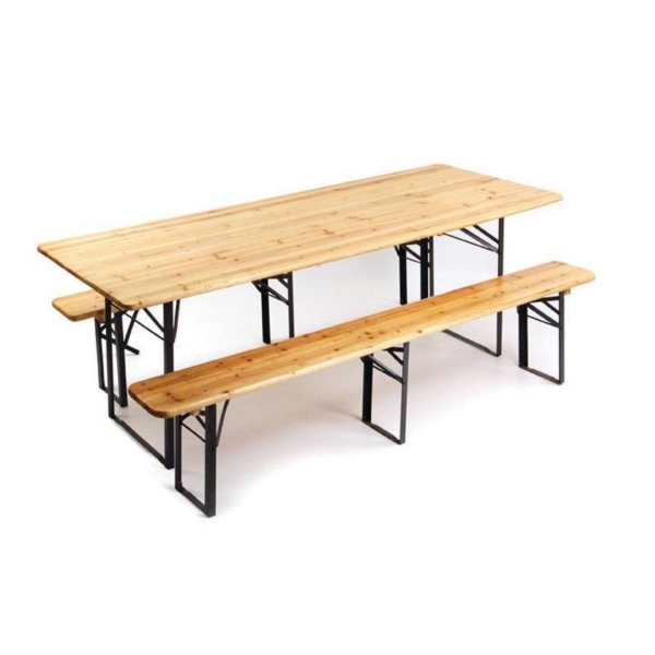 Set Birreria 220x80 cm in Legno di Abete con 2 Panche Rinforzate. Art. 420