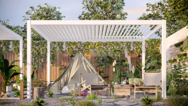 Pergola Bioclimatica VENERE in Alluminio. Apertura Elettrica con Luci LED Integrate.