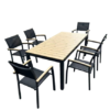 Set LEONE con tavolo 180x90 con top in polywood e 6 sedie. Struttura in Alluminio.